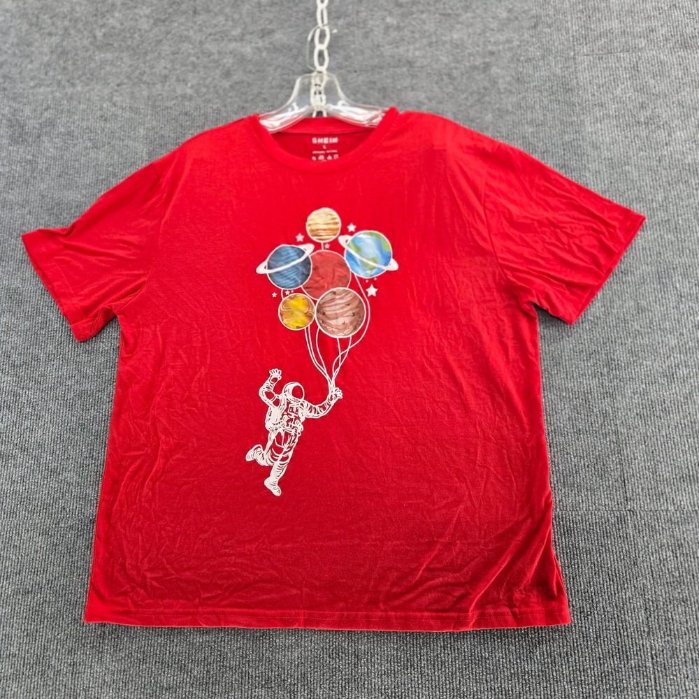 SHEIN‎ Red Astronaut Planet Balloons Graphic T-Shirt Size L